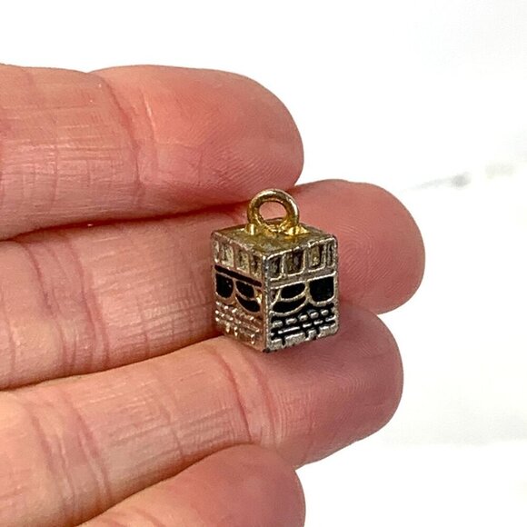 Mini Silver & Gold Islamic Kaaba Charm Pendant With Black Enamel Accents 3/8" - Picture 5 of 6